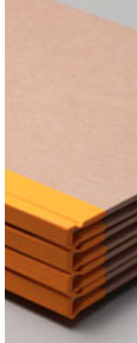 Stack of orange-spined ledger binders